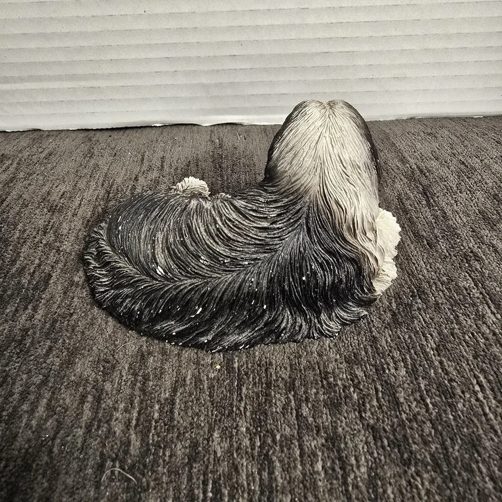 Vintage Old English Sheepdog Figurine Grey White Shaggy Dog Statue Decor